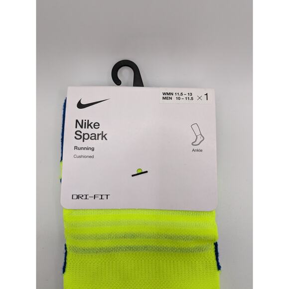 Nike Spark Cushioned Running Ankle Socks - Volt Yellow - W (11.5-13) M (10-11.5) - Picture 2 of 4